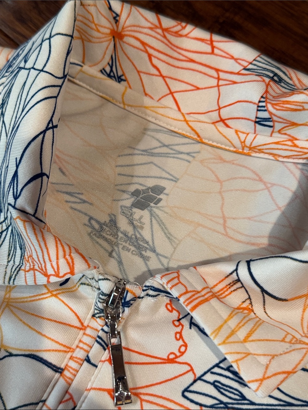 Jofit Sleeveless Polo Tank Top - White with Navy and Orange Floral Print - Picture 3 of 4